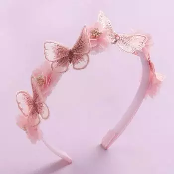 Korean Handmade Butterfly Flower Girls Headbands Cute Pearl Feather Wedding Crown Princess Dance Party Headwear Hoop Accessories Size fits all