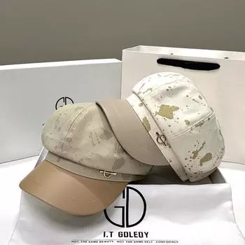 Korean hat women s 2024 new spring and autumn graffiti cap fashion foreign style painter hat British octagonal hat Adjustable темно-коричневого