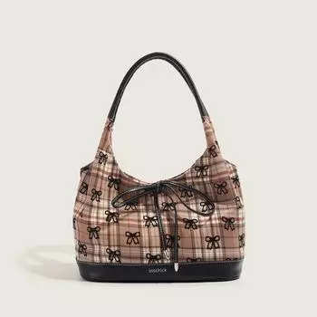 Korean Ins Plaid Bow Canvas Bag for Women Fashion and Fashionable Versatile One-shoulder Underarm Bag