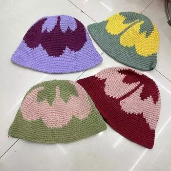 Korean Ins Popular Versatile Contrasting Color Cotton Women‘s Caps Spring and Summer Travel Fashion Breathable Niche Bucket Hat 56-58cm фиолетовый