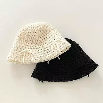 Korean Ins Spring Summer New Sweet Cute Hollow Bow Knitted Sun Bucket Hat Female Sunshade Fisherman Hat 56-59cm белый