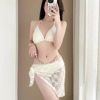 Korean-Inspired Spicy Girl Bikini Swimsuit - Sexy Internet Celebrity Hot Spring Style with Jewelry Accents