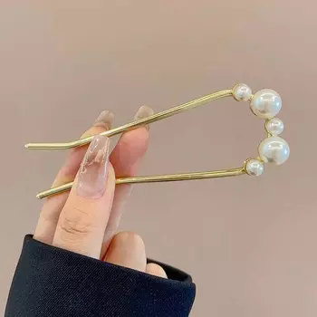 Korean Metal U Shaped Pearl Hair Stick for Women Elegant Imitation Pearl Hair Clips Pins Bun Maker Hair Styling Accessories