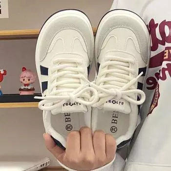 Korean milk fufu little white shoes women s 2024 autumn new thick-soled trend casual board shoes round head Internet celebrity bread shoes 35 синий