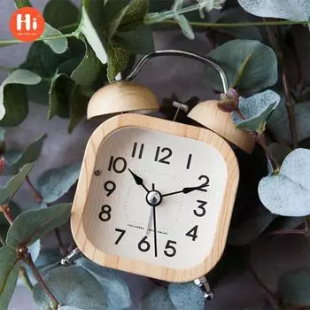 Korean MJK bedside alarm clock creative student mini cute Shuangling wooden alarm clock luminous silent simple retro