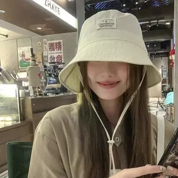 Корейские новые легкие и тонкие панамы для женщин весна-лето модные универсальные солнцезащитные складные повседневные кепки на ремне 56-58cm чёрный