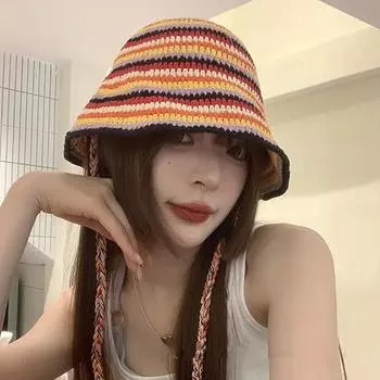 Корейская нишевая шляпа-ведро для женщин 2024 года, новое лицо, симпатичная шляпа-тазик, большая окружность головы, вязаная шапка, прилив M56-58cm красный