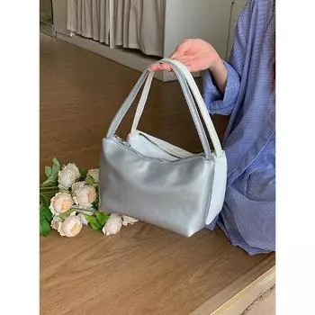 Korean Niche Design Underarm Bag Ins Fashion Small Bag Women Simple Silver Handbag Shoulder Bag Trendy