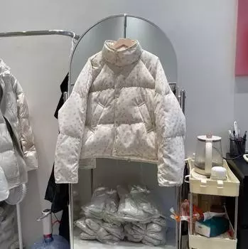 Korean Pastoral Small Floral Down Jacket Women s 2025 New Stand-up Collar Small White Duck Down Bread Jacket Winter Coat S