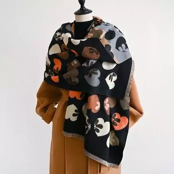 Korean Premium Autumn and Winter Love Petal Printing Women s Warm Scarf Double-sided Two-color Air Conditioner Shawl 180-65cm серый