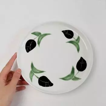 Korean retro hand-painted tulip ceramic plate household dish western food steak cake dessert tableware коричневый