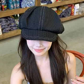 Корейские ретро-кепки с большой доской, восьмиугольные, для женщин, для летних и осенних путешествий, универсальные солнцезащитные береты для литературных целей 56-58cm чёрный