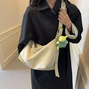 Корейская ретро-сумка-тоут 2024 года, осень-зима, новая персонализированная модная популярная высококачественная сумка-мессенджер на одно плечо для женщин Without hanger чёрный