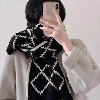 Korean Scarf Diamond Contrast Color Autumn And Winter Double-Sided Thick Scarf коричневый