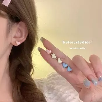 Korean Series Dopamine Love Ear Studs Combination Ear Bone Stud Women Sweet Girly Heart Earrings Earrings Pierced Ear Clip 6 A set of 925 silver needles