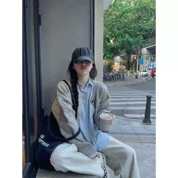 Korean Series Simple Gray Twist Sweater Women Cardigan Loose Spring and Autumn Idle Style 2025 New Knit Outerwear Gray quality version S