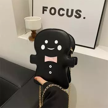 Korean simple fashion texture cute snowman bag 2024 spring new niche design chain diagonal span cartoon bag чёрный