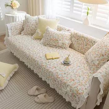 Korean Sofa Cushion All Year Round Neutral Pure Cotton Minimalist Fabric Non-Slip Seat Cushions Sofa Cover Slipcover Summer Cushion xn tulips 45*45cm double-sided pillowcase