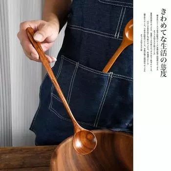 Korean Style 1pc Long Spoons Wooden 10.9 Inches 100% Natural Cooking Mixing Stirr Handle Round for Soup