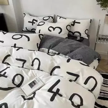 Korean Style Bedding Set Boys Girls Twin Queen Size Duvet Cover Flat Sheet Pillowcase Bed Linen Kids Adult Fashion Home Textile Single150x200 3pcs