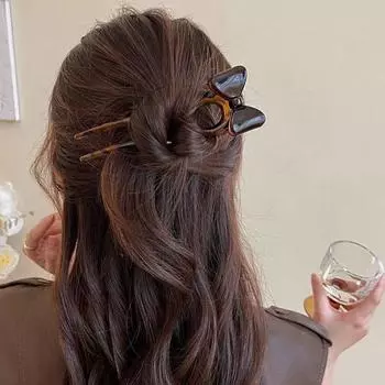 Korean Style Bow Hair Stick Acrylic Pan Hair Fork Fashion U-shaped Hairpin Travel