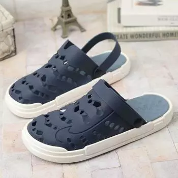 Korean Style Boys Youth Non Slip Two-Way Beach Sandals Deep Blue EUR42(One yard smaller)