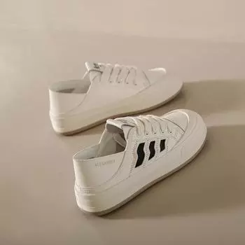 Korean Style Casual White Shoes Women s Spring Soft Sole Free Lace Two Wear Step on Heel All-match Sneakers 35