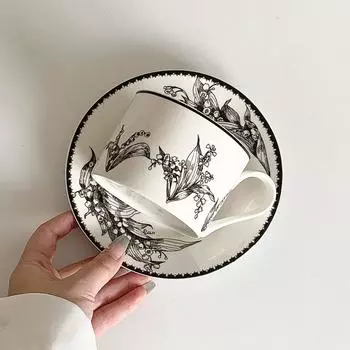 Керамическая кофейная чашка и блюдце в корейском стиле, набор, ландыши, свежий французский пасторальный стиль, тарелка для торта, комбинация столовой посуды
