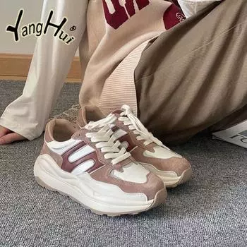 Korean Style Color Matching Thick Bottom Wear Resistance Sneakers 2024 Fashion Comfortable Running Sports Shoes Spring Summer 35 покинуть белый