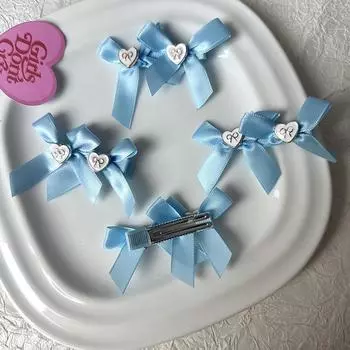 Korean Style Double Blue Bow Ribbon Hairpin Cute Simple Heart Shaped Broken Hair Clip For Women Girls Hair Accessories