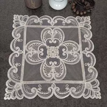 Korean Style European Style Lace Mesh Fabric Embroidered round Square Table Mat Dining Plate Vase Table Lamp Decorative Mat Cover Cloth Square 40*40cm