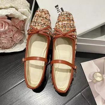 Korean Style Fashion Flat Bottomed Mary Jane Shoes for Women 2024 New Shallow Soft Sole Bowknot Women s Shoes Zapatos De Mujer 35 бежевый
