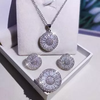 Korean Style Fashion Necklace Gift Jewelry Micro Set Zircon Necklace Earring Bracelet Ring