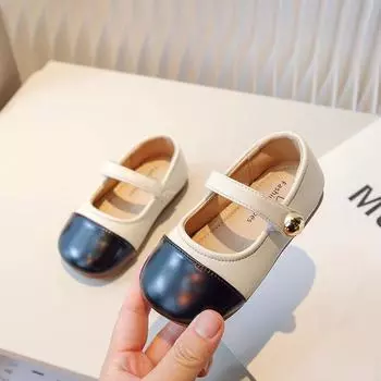 Korean Style Girls Casual Shoes Color Matching Versatile Soft Kids Shoes PU Simple 2024 Spring Autumn New Children Leather Shoes 23