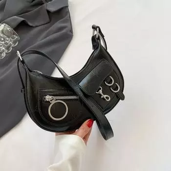 Корейский стиль ручная сумка мода новый тренд прохладный молния черный серебристый подмышечные сумки прочная сумка через плечо универсальные сумки через плечо