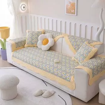 Korean Style Idyllic Minimalist All Year Round Neutral Pure Cotton Fabric Non Slip Solid Wood Sofa Cushion Cotton Cushion Washable [tuoyu] Xiangyang Flower 70*70cm