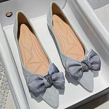 Korean style lace bow women flats sequines cloth work shoes height increasing moccasins female slip on loafers plus size 34-43 4.5 синий