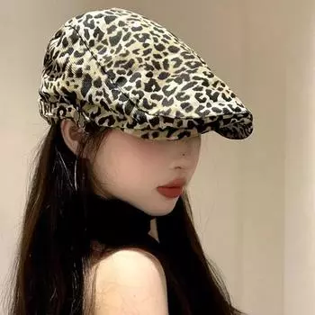 Korean Style Leopard Painter Hat Classic Newsboy Cap Vintage Leopard Print Beret Female Leopard