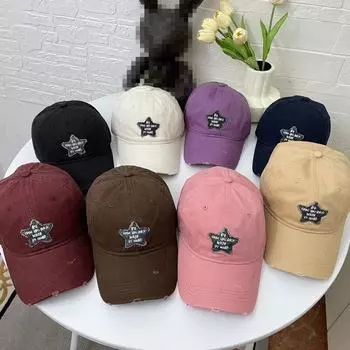 Korean Style Patchwork Baseball Cap Female Hole Retro Alphabet Five-Pointed Star Face Small Casual Preppy Style Casual Peaked Cap Tibetan youth Adjustable