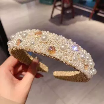 Korean Style Pearl Hair Hoop Wide Side Hair Accessories Trendy Women Headband Lady styleA