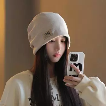 Korean Style Plush Beanies Hats Coldproof Letter Pullover Hats Fashion Fleece Knit Beanies Outdoor