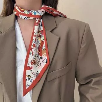 Korean Style Scarves Stripe Hair Bands Satin Silk Scarves Women Hair Ribbon Flower Printed Scarf C