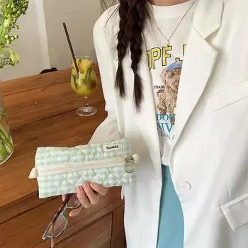 Korean Style Sewing Pencil Case Large Capacity Stationary Cloth Box Stationery Storage Bag School розовый