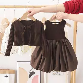 Korean Style Spring Clothes Toddler Fashionable Little Girl Dress Shawl Suit 90cm
