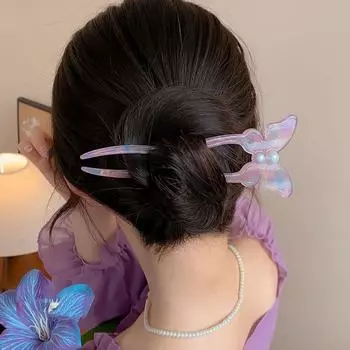 Korean Style U-shaped Hairpin Flower Butterfly Hair Fork Cute Acetic Acid Hair Stick Travel Style4