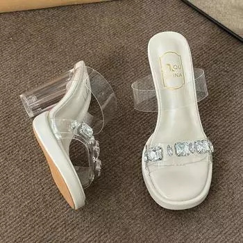 Korean Style Versatile Women s Outdoor Slippers 2024 New Fashion Soft Sole Anti Slip Wear Resistance Summer High Heeled Pumps 34