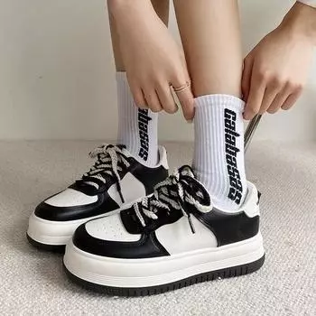 Корейский стиль Белые туфли Женские осенние новые черно-белые туфли с пандой для студентов Обувь на платформе Обувь на платформе Спортивная повседневная обувь 35