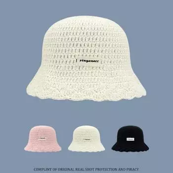 Korean Sweet and Cute Hand-knitted Basin Caps for Women Spring and Autumn Niche Fashion Versatile Retro Sticker Bucket Hats 56-58cm бежевый