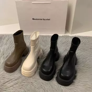 Korean thick-soled white square-headed Martin boots women s shoes 2025 new summer thin spring and autumn fashion winter short boots 35