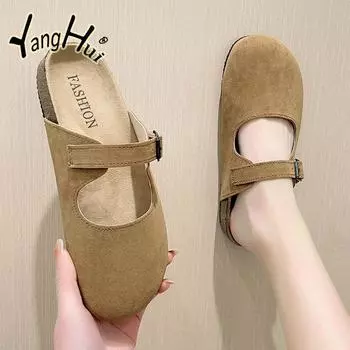 Korean Version Baotou Anti-slip Flat Bottom Women Slippers 2024 New Fashion Casual Breathable Couples Retro Sandals Summer 35